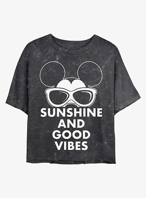 Disney Mickey Mouse Sunshine and Good Vibes Mineral Wash Crop Girls T-Shirt