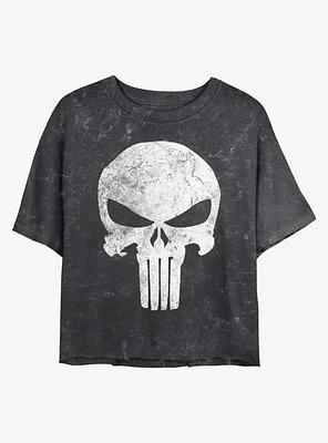 Marvel Distress Skull Mineral Wash Crop Girls T-Shirt