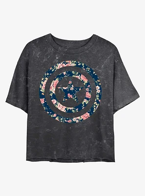 Marvel Floral Shield Mineral Wash Crop Girls T-Shirt