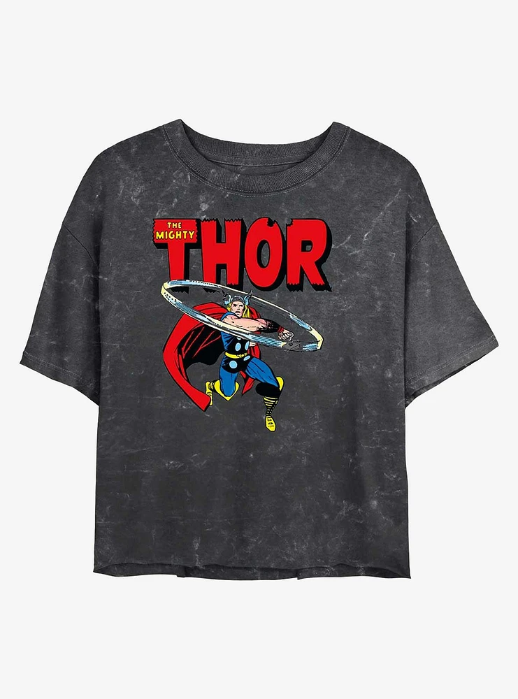 Marvel Thor Throw Mineral Wash Crop Girls T-Shirt