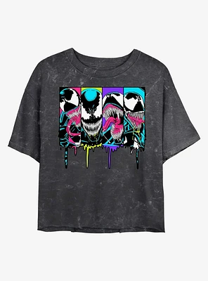 Marvel Venom Neon Mineral Wash Crop Girls T-Shirt