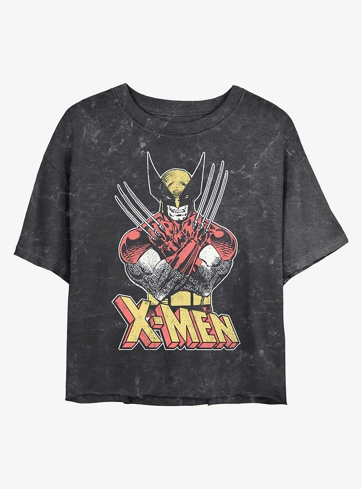 Marvel X-Men Vintage Wolverine Mineral Wash Crop Girls T-Shirt