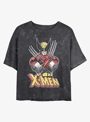 Marvel X-Men Vintage Wolverine Mineral Wash Crop Girls T-Shirt