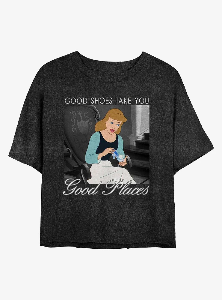 Disney Cinderella Good Shoes Take You Places Mineral Wash Crop Girls T-Shirt