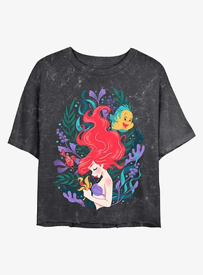 Disney The Little Mermaid Ariel Under Sea Mineral Wash Crop Girls T-Shirt