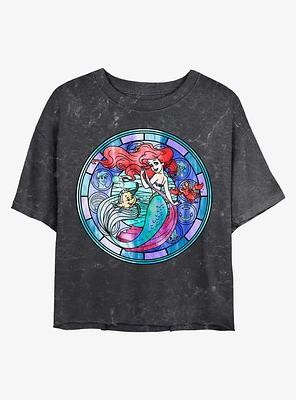 Disney The Little Mermaid Ariel Stained Glass Mineral Wash Crop Girls T-Shirt