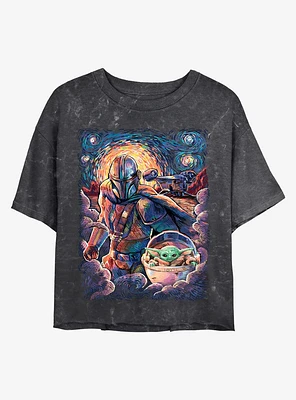 Star Wars The Mandalorian Starry Squad Mando and Child Mineral Wash Crop Girls T-Shirt