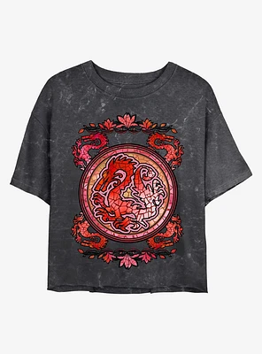 Disney Mulan Mushu Stained Glass Mineral Wash Crop Girls T-Shirt
