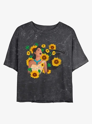 Disney Pocahontas Floral Princess Mineral Wash Crop Girls T-Shirt