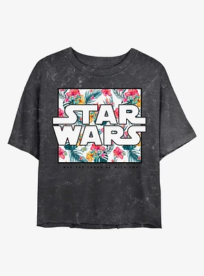 Star Wars Floral Box Logo Mineral Wash Crop Girls T-Shirt