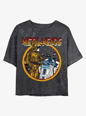 Star Wars Metal Droids C-3PO and R2-D2 Mineral Wash Crop Girls T-Shirt