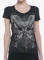 Dark Skull Cross Distressed Girls T-Shirt