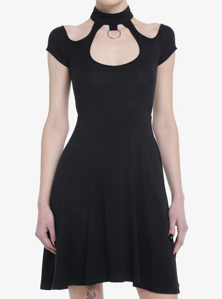 Social Collision Black Choker O-Ring Dress