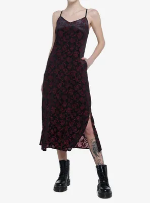 Burgundy Velvet Rose Dagger Maxi Dress
