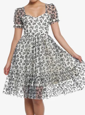 Thorn & Fable Ivory & Black Butterfly Glitter Mesh Dress