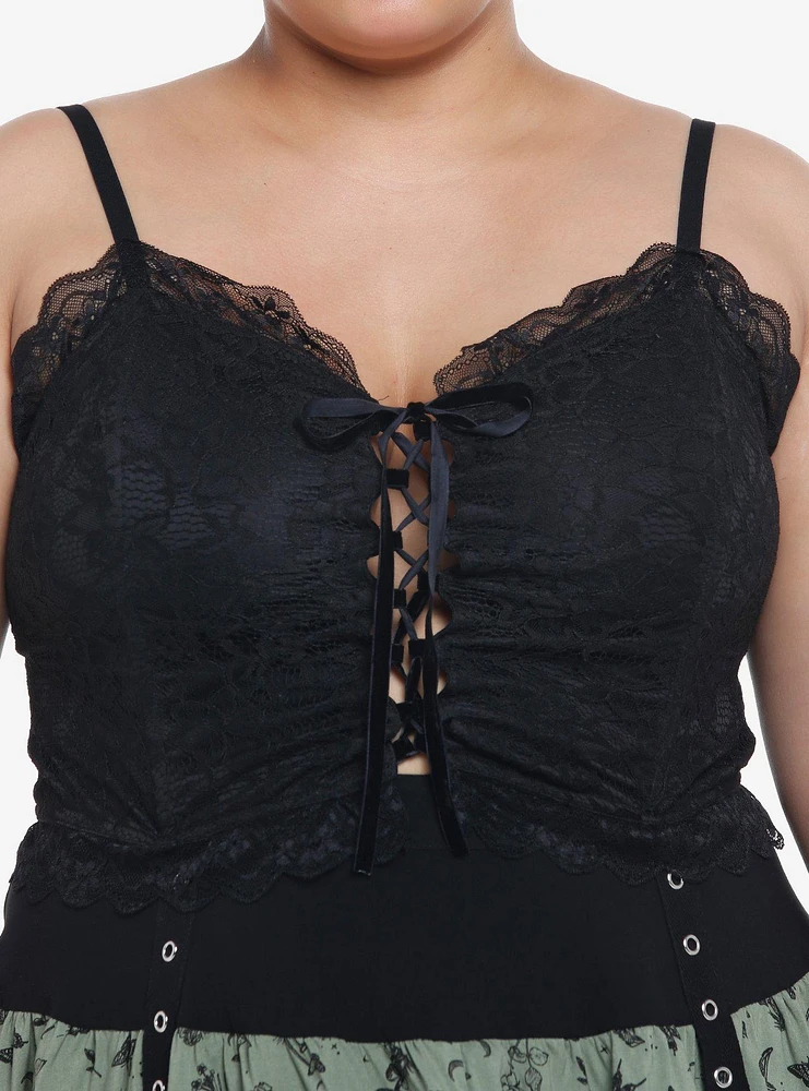 Thorn & Fable Black Lace Corset Girls Crop Cami Plus