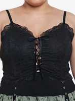 Thorn & Fable Black Lace Corset Girls Crop Cami Plus