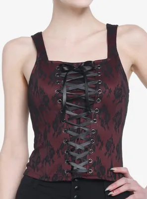 Burgundy & Black Lace-Up Girl Corset Top