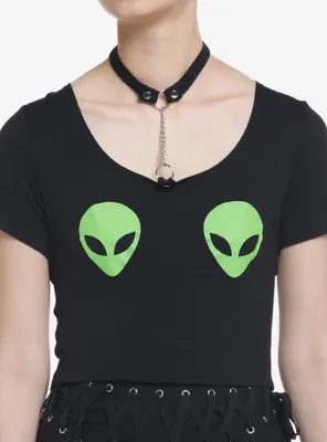 Social Collision Alien Choker Girls Crop T-Shirt