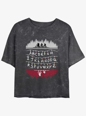 Stranger Things Alphabet Lights Mineral Wash Womens Crop T-Shirt