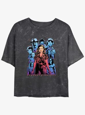 Stranger Things Eleven & Group Mineral Wash Womens Crop T-Shirt