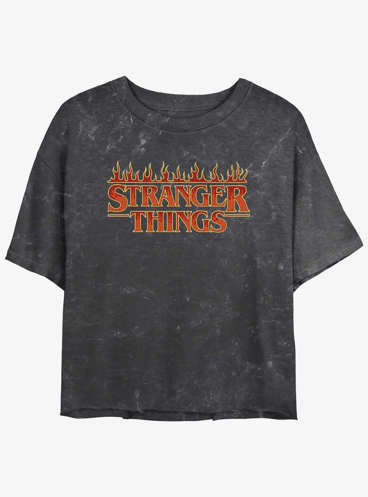 Stranger Things Fire Logo Mineral Wash Womens Crop T-Shirt