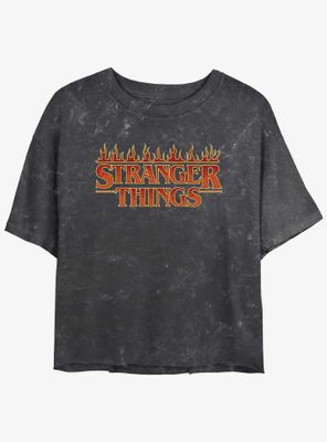 Stranger Things Fire Logo Mineral Wash Womens Crop T-Shirt