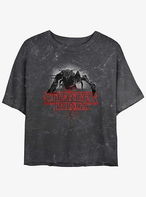Stranger Things Logo Demogorgon Mineral Wash Womens Crop T-Shirt