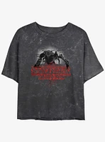 Stranger Things Logo Demogorgon Mineral Wash Womens Crop T-Shirt