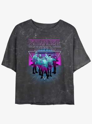 Stranger Things Neon Group Mineral Wash Womens Crop T-Shirt