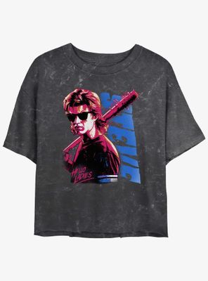 Stranger Things Splatterpunk Steve Mineral Wash Womens Crop T-Shirt