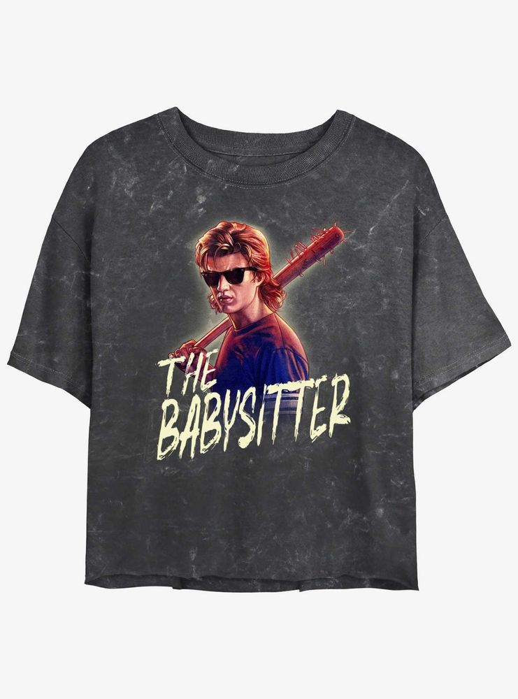 Stranger Things Steve The Babysitter Mineral Wash Womens Crop T-Shirt