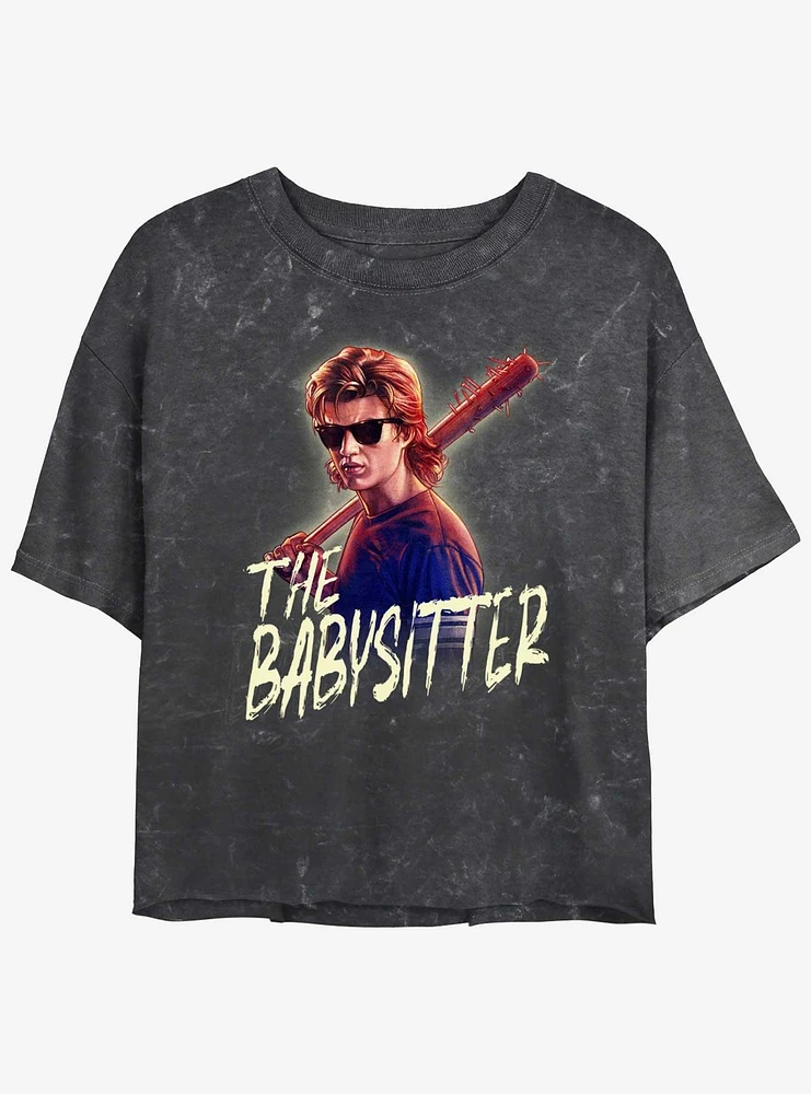 Stranger Things Steve The Babysitter Mineral Wash Womens Crop T-Shirt