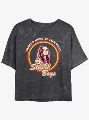 Stranger Things Stupid Boys Mineral Wash Womens Crop T-Shirt
