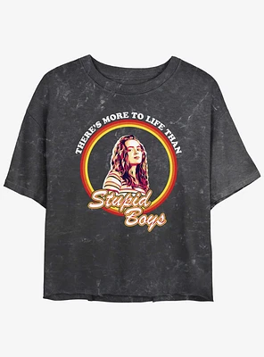 Stranger Things Stupid Boys Mineral Wash Womens Crop T-Shirt