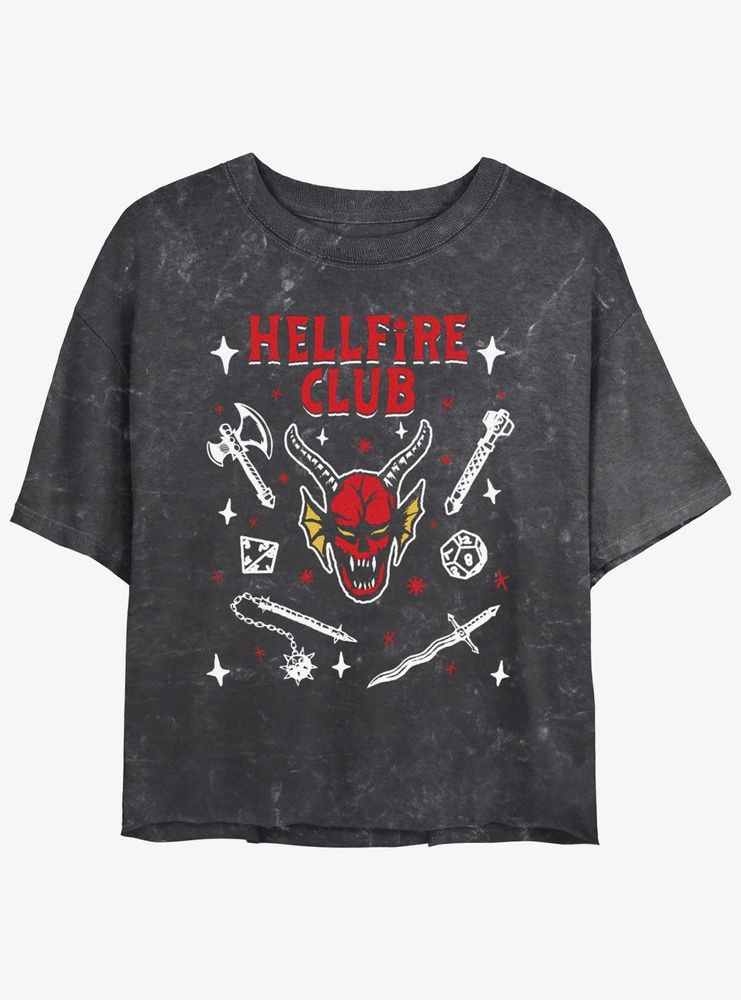 Stranger Things Textbook Hellfire Club Mineral Wash Womens Crop T-Shirt