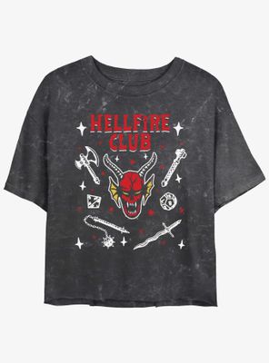 Stranger Things Textbook Hellfire Club Mineral Wash Womens Crop T-Shirt