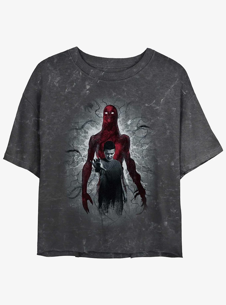 Stranger Things Vecna and Eleven Mineral Wash Womens Crop T-Shirt