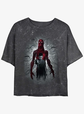 Stranger Things Vecna and Eleven Mineral Wash Womens Crop T-Shirt