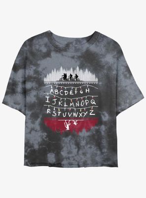 Stranger Things Alphabet Lights Tie-Dye Womens Crop T-Shirt