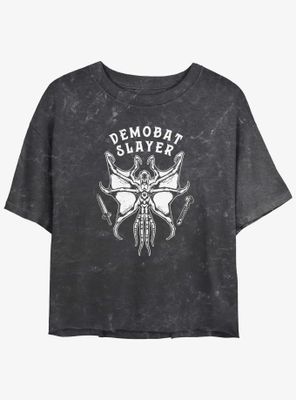 Stranger Things Demobat Slayer Mineral Wash Womens Crop T-Shirt