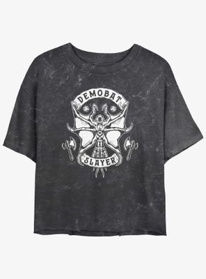 Stranger Things Demobat Slayer Emblem Mineral Wash Womens Crop T-Shirt