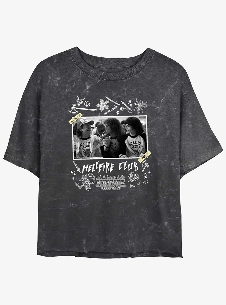 Stranger Things Hellfire Club Scrapbook Mineral Wash Womens Crop T-Shirt