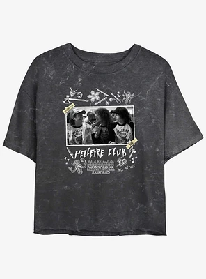 Stranger Things Hellfire Club Scrapbook Mineral Wash Womens Crop T-Shirt