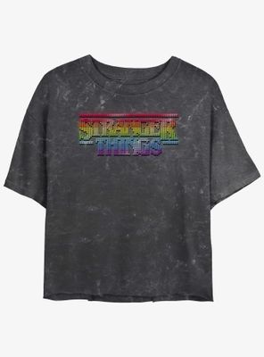 Stranger Things Rainbow Logo Mineral Wash Womens Crop T-Shirt