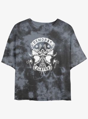 Stranger Things Demobat Slayer Emblem Tie-Dye Womens Crop T-Shirt