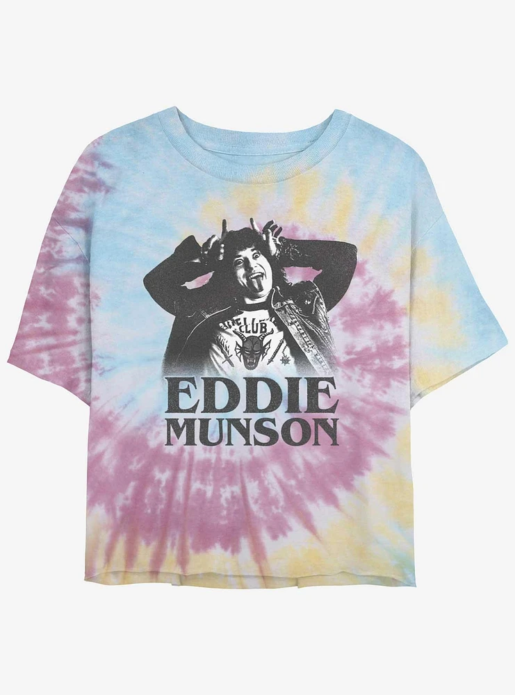 Stranger Things Eddie Munson Horns Tie-Dye Womens Crop T-Shirt