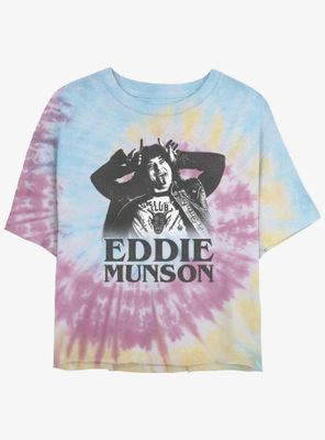 Stranger Things Eddie Munson Horns Tie-Dye Womens Crop T-Shirt