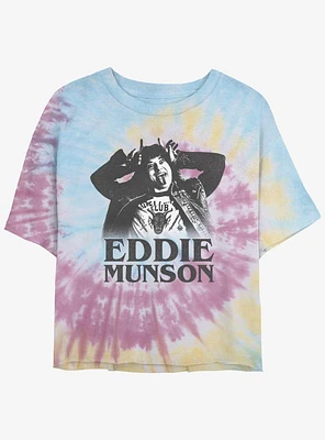 Stranger Things Eddie Munson Horns Tie-Dye Womens Crop T-Shirt