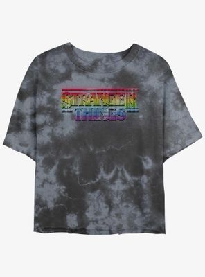 Stranger Things Rainbow Logo Tie-Dye Womens Crop T-Shirt